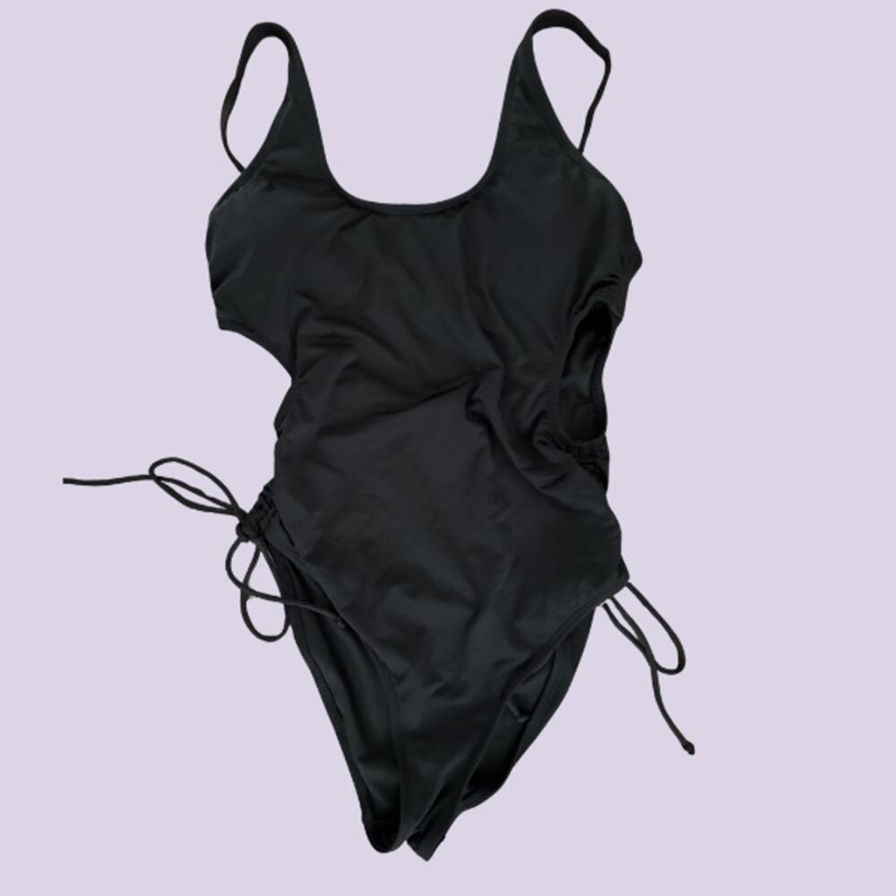 Hurley Black Cutout One-Piece Swimsuit Ruched Side Tie Adjustable Strap M